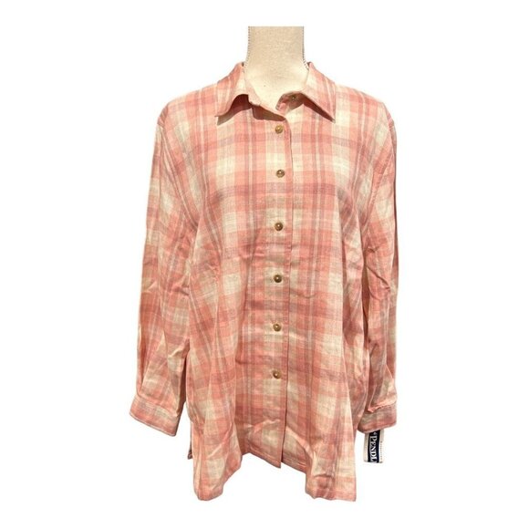 Pendleton Womens 1X Flannel Shirt Shacket Rayon Flax Blend Breathable Pink - Picture 1 of 10
